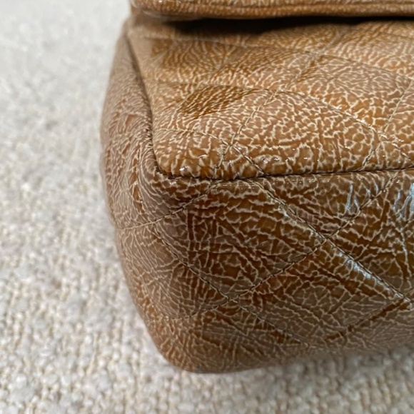 Authentic Chanel Crinkled Patent Quilted Medium Double Classic Flap Brown - Picture 11 of 16